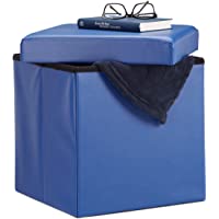 Los mejores  - Relaxdays Puff Almacenaje Cuadrado con Tapa- Piel Sintética- Azul- 38 x 38 x 38 cm